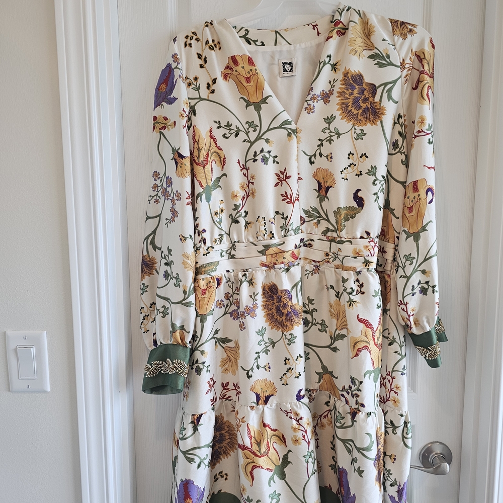 Anne Klein Floral Mini Dress - Cream, Green, Purple, Yellow